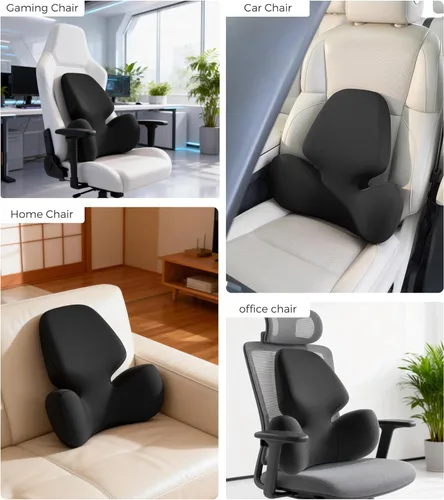 Vista 4 de BEBAS Almohada de apoyo lumbar para silla de oficina, cojín ergonómico de espuma viscoelástica para aliviar el dolor de espalda baja, funda lavable