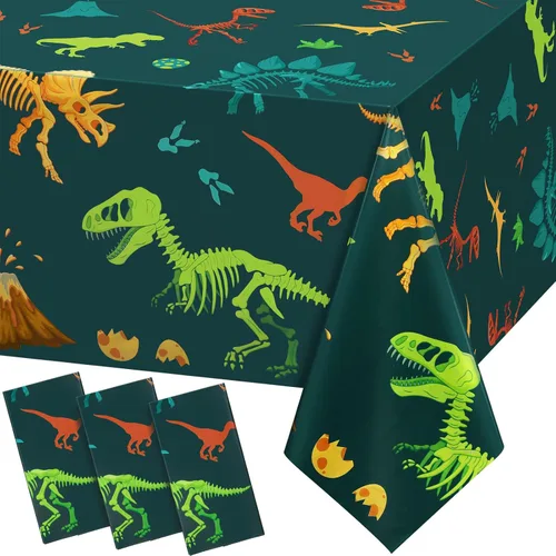 Vista 5 de Tudomro 1 mantel de plástico de dinosaurio para fiesta, decoración de mesa de cumpleaños de dinosaurio, funda de mesa desechable para suministros