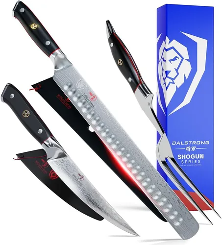 Vista 10 de Dalstrong, juego de cuchillo de tallado y tenedor - 9 pulgadas - serie Shogun ELITE - juego de cuchillos de tallado de Damasco - cuchillo de cocina