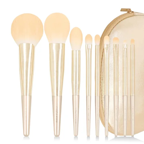 Vista 10 de Juego de brochas de maquillaje de fibra natural y pelo de cabra profesional, juego de brochas de maquillaje de cabello combinado con estuche por