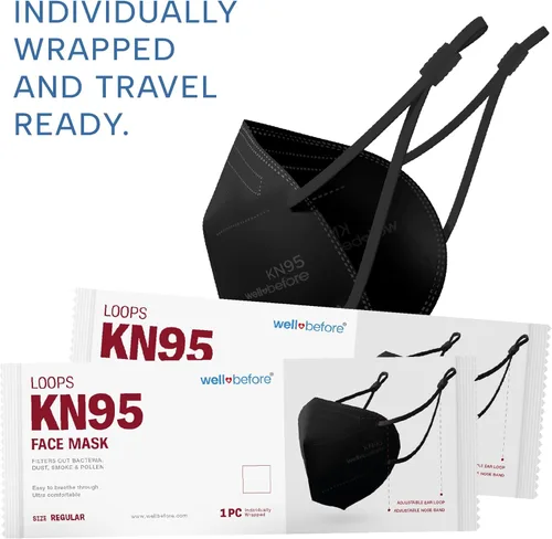 Vista 6 de Well Before KN95 - Paquete de 10 mascarillas desechables Mascarilla envuelta individualmente con lazo ajustable para las orejas