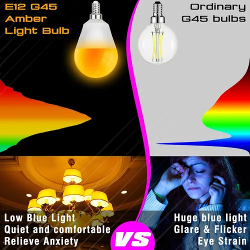 Vista 4 de Bombillas pequeñas E12 con base de candelabro ámbar para dormir, bloqueo de luz azul de 1800 K, bombillas cálidas G45 equivalentes a 25 W-40 W