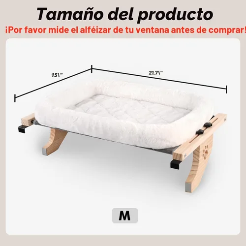 Vista 3 de AMOSIJOY Percha de Ventana para Gatos Hamaca Resistente Asiento de Ventana con Funda de Cojín para Cama, Marco de Madera y Metal para Gatos Grandes