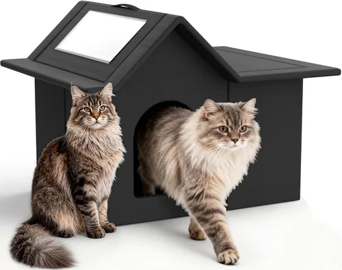 Vista 8 de Casa para gatos al aire libre, refugio resistente a la intemperie para mascotas, cama duradera para gatos al aire libre e interior, fácil montaje