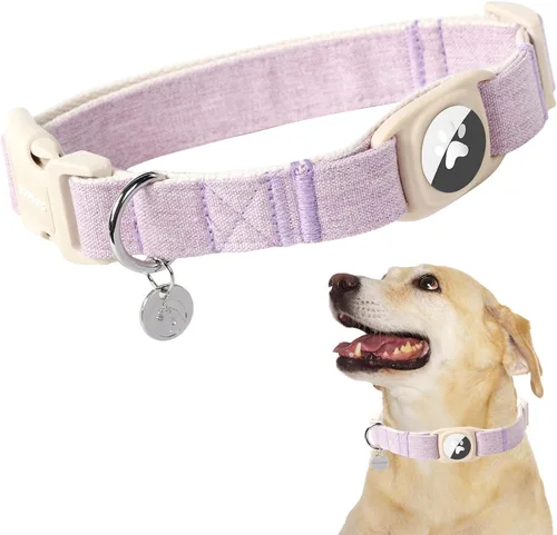 Vista 50 de DOGWONG Airtag Collar de Perro de Algodón y Cáñamo, Collar de Perro Resistente con Soporte para Airtag Tela Natural Verde Collar Lindo para Cachorro