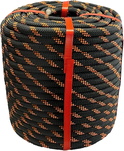 Cuerda de poliéster de 1/2 pulgada x 150 pies, cuerda trenzada negra para trepar árboles, 48 hebras para trabajo agrícola y balanceo Negro