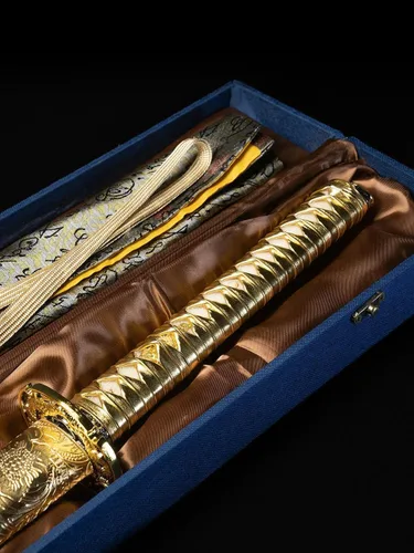 Vista 14 de Mini katana – Katana de tamaño completo, hoja afilada de acero al carbono 1060 – Espiga completa – vaina, soporte, bolsa para el polvo y estuche