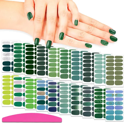 Vista 9 de SILPECWEE 20 hojas de calcomanías de esmalte de uñas de Navidad, envolturas completas para mujeres, tiras de gel autoadhesivas de manicura con lima