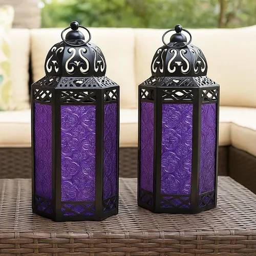 Vista 117 de VELA LANTERNS Farol portavelas decorativo, marroquí, gótico, morado, de 10.5 pulgadas, para mesa o colgar, decoración de Ramadán, decoración
