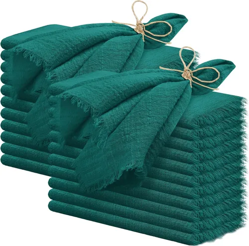 Vista 14 de 24 servilletas de tela hechas a mano con flecos beige, 16 x 16 pulgadas, delicadas servilletas de algodón rústico a granel para bodas, cenas, fiestas