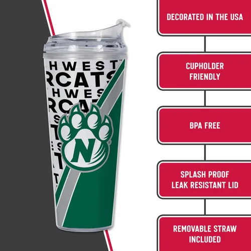 Vista 5 de Rico Industries NCAA - Vaso de acrílico estándar de 24 onzas con tapa con bisagras, vaso de doble pared con licencia oficial y popote