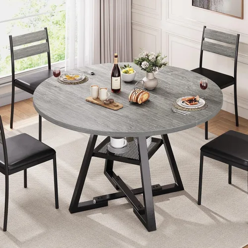 Vista 6 de Jocoevol Mesa de comedor redonda para 4 personas, mesa de pedestal circular para cocina, comedor, mesa de pedestal, muebles de cocina y comedor