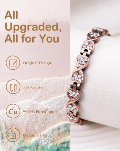 Vista 5 de Feraco Pulsera de cobre para mujer, forjada a mano, 99.99% de cobre puro sólido, pulseras magnéticas con imanes de neodimio profesionales