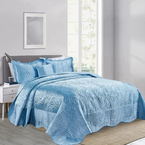 Vista 3 de Home Soft Things Juego de colcha acolchada de satén de 4 piezas, funda de cama con diseño de cachemira, juego de ropa de cama suave y ligero