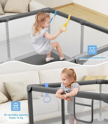 Vista 7 de Dripex Corralito para bebés, corralito pequeño de 47×47 pulgadas para bebés, corralito de juegos para bebés con mayor seguridad