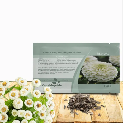Outsidepride - Zinnia Elegans, 1000 semillas anuales, Lilliput White, flores para plantar, color blanco