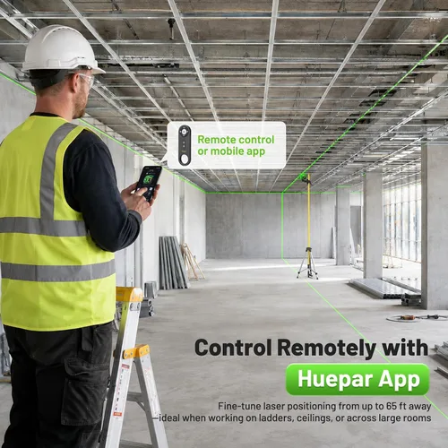 Vista 2 de Huepar Nivel láser W04CG 360 autonivelante con poste de nivel láser LP36A