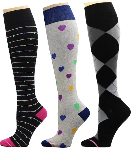 Dr. Motion Calcetines de compresión para mujer, paquete de 3 unidades, gatos, puntos, perros