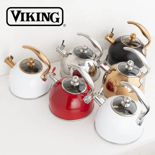 Vista 6 de Viking Tetera de acero inoxidable de 3 capas, olla de agua caliente de 2.6 cuartos de galón con tapa de vidrio templado, mango ergonómico, listo