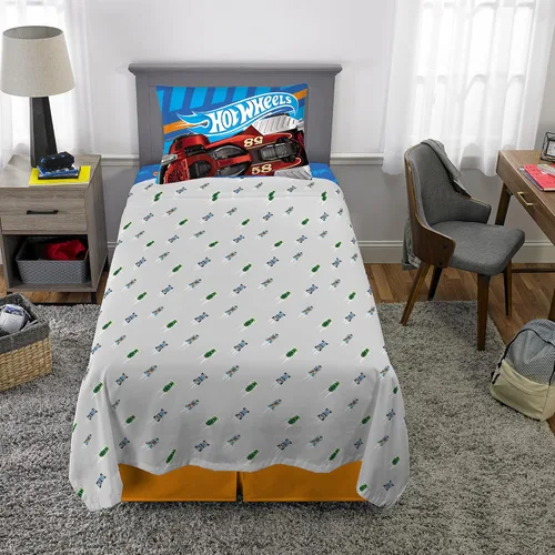 Vista 5 de Franco Ropa de cama para niños Juego de sábanas súper suaves, 3 piezas, tamaño individual, Hot Wheels