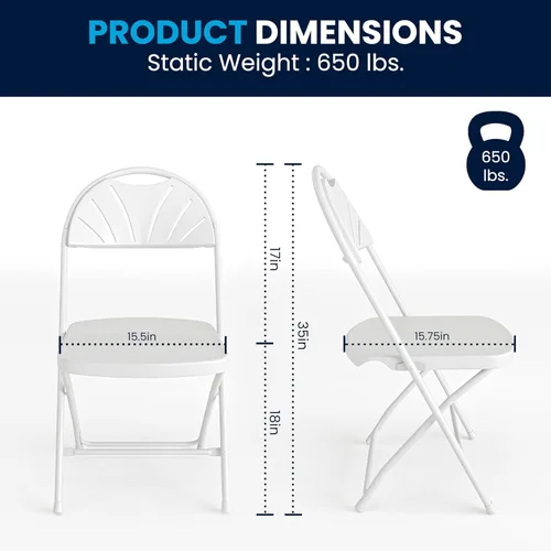 Vista 2 de Flash Furniture HERCULES Series - Silla plegable con respaldo de plástico blanco de 650 libras