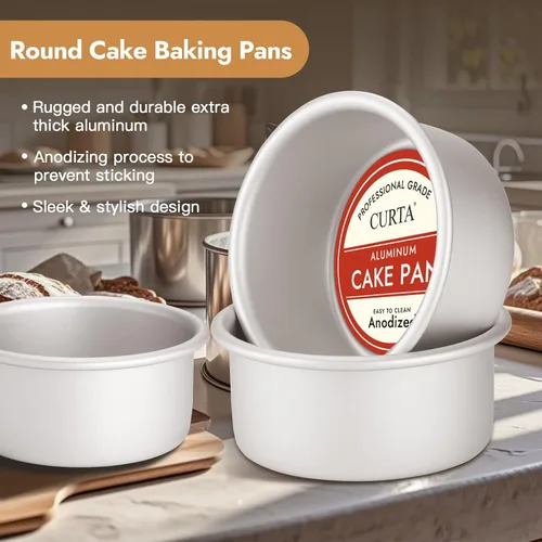 Vista 7 de CURTA Molde redondo para pasteles de 6 pulgadas, juego de 3 moldes redondos de aluminio anodizado de 6 x 3 pulgadas, molde para hornear pequeño,