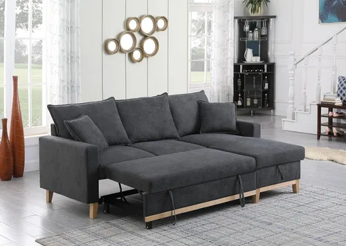 Vista 4 de Lilola Home Colton - Sofá modular reversible de tela tejida gris oscuro de 84.25 pulgadas de ancho con cama extraíble y diván de almacenamiento