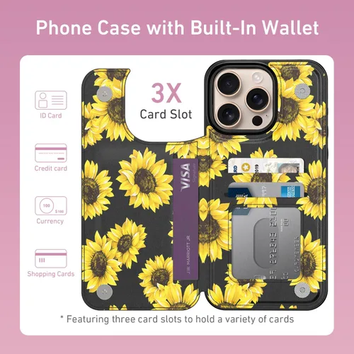 Vista 522 de LETO para iPhone 15 Pro Funda tipo cartera - Tapa tipo folio con patada - Diseños de moda - Tarjetero - Funda protectora para mujeres y niñas - 6.1