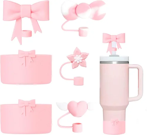 Vista 9 de Stanley - Juego de accesorios para tazas que incluye 4 fundas de silicona para popotes Stanley Tumbler, 2 botas de arco de silicona para copa Crema