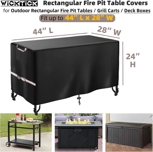Vista 2 de WICKTICK Funda rectangular para mesa de fogata de gas de 44 x 28 pulgadas, cubierta para mesa de fuego resistente al agua 600D de servicio pesado