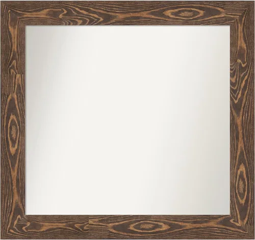Vista 146 de Amanti Art Espejo de baño marrón para sobre fregadero, 26 x 26 pulgadas, espejo de tocador cuadrado marrón rústico Alexandria, marco de madera