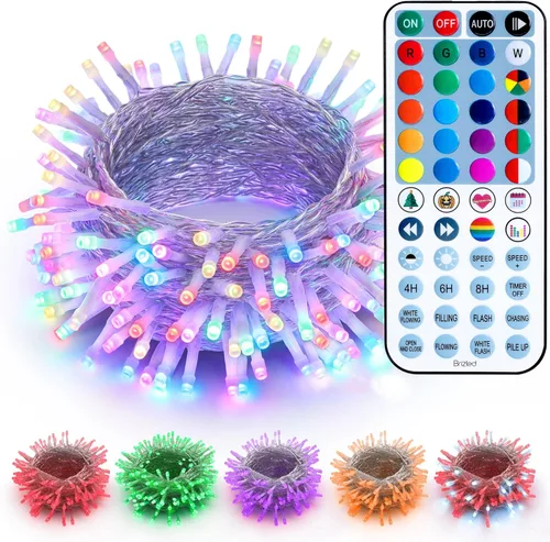 Brizled Cadena de luces que cambian de color, 33 pies, 100 luces LED pasrel de Pascua con control remoto, cadena de luces RGB regulables, cable