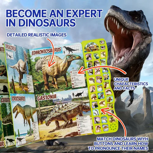 Vista 2 de Gzsbaby Juguetes de dinosaurios para niños de 3 a 5 años - Libro interactivo de dinosaurios con sonido