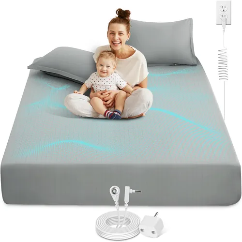 Newise Grounding Sheets, 10% fibra de plata pura y 90% algodón orgánico, sábana bajera conductora para un mejor sueño, tamaño Queen de 60 x 80 x 15