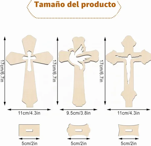 Vista 3 de Kathfly 24 cruces de madera de Pascua para manualidades, decoración de bautismo, católica, rústica, sin terminar, para centros de mesa, decoración