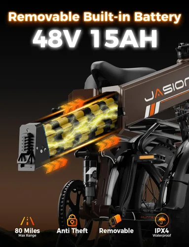 Vista 3 de Jasion X Hunter PRO Electric Bike for Adults,1800W Peak 20''Fat Tire Foldable E Bikes,Folding Ebike Up to 80 Miles Range 30 MPH,720 WH Removable