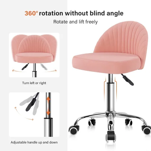 Vista 4 de KKTONER Taburete giratorio de oficina, sillas de terciopelo para tocador, taburetes ajustables en altura con respaldo para dormitorio, hogar
