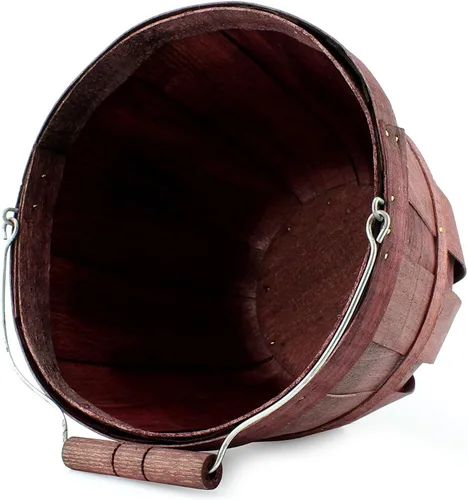 Vista 7 de Cornucopia - Canastas redondas de madera (paquete de 2, marrón oscuro) cubos de madera para frutas con asa, capacidad de galón