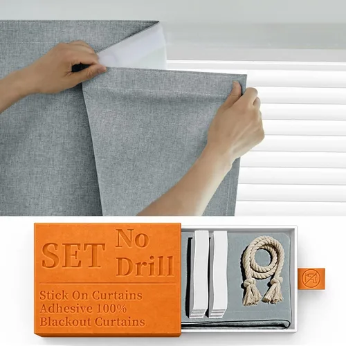 Vista 10 de Cortinas de Puerta Francesa 100% Opacas, Cortinas de Ventana Pequeña que Oscurecen la Habitación, Persianas de Puerta Tricia con Aislamiento Térmico