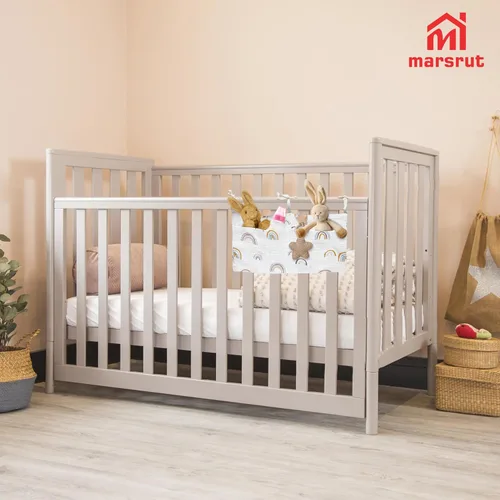 Vista 3 de Bolsa organizadora de almacenamiento colgante para cuna, bolsillo para cunas de bebé, material de algodón, bolsas multifuncionales para organizar