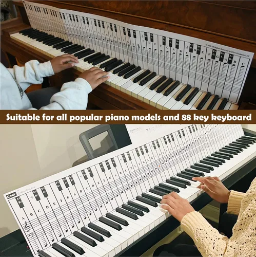 Vista 2 de QMG Tabla de notas de piano y teclado para 88 teclas, uso detrás de las teclas, herramienta visual ideal para principiantes que aprenden piano