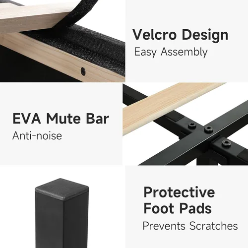 Vista 108 de koorlian Base de cama Queen con cabecero, base de cama tapizada ajustable con puertos tipo C y USB, cabecera de almacenamiento con respaldo de ala