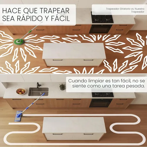Vista 5 de Mopa de microfibra profesional de 45.7 cm para pisos de madera dura - Limpia el piso en segundos Limpieza en seco y húmedo Para madera dura