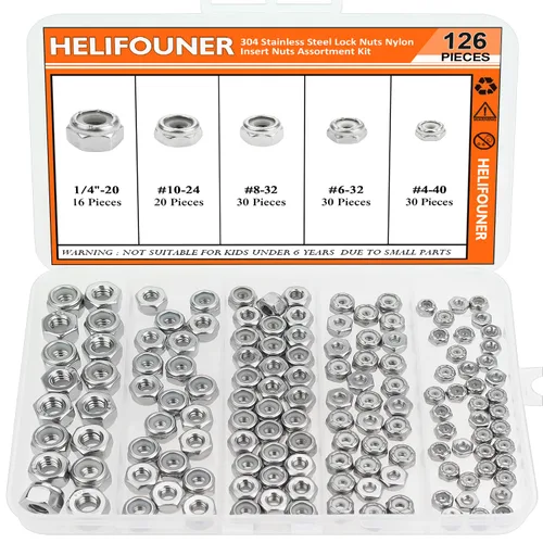 Vista 15 de HELIFOUNER 10 tuercas hexagonales de nailon de 1/2 "-13, tuercas de seguridad de acero inoxidable 304 (18-8), acabado brillante, rosca gruesa