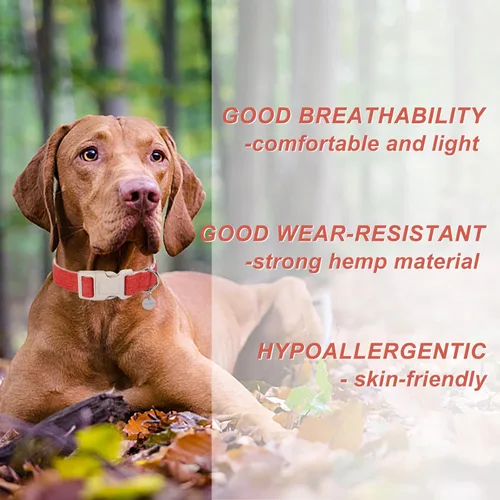 Vista 150 de DOGWONG Collar de algodón y cáñamo para perros, collar rosado resistente ajustable de tela natural suave para mascotas, lindo collar de boda