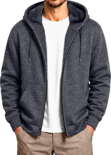 Vista 16 de SCODI - Sudaderas con capucha para hombre de forro polar pesado, sudadera con cremallera completa y forro de Sherpa grueso Negro puro