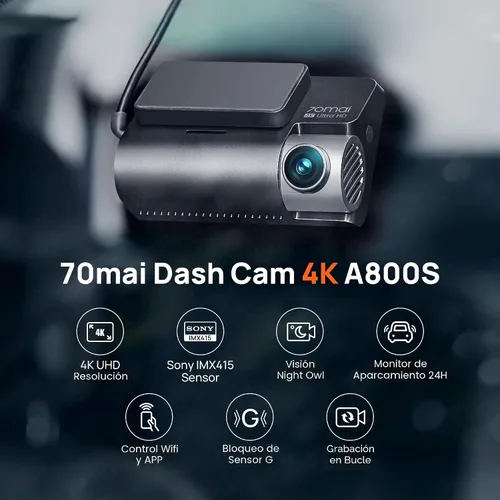 Vista 2 de 70mai Cámara de tablero 4K delantera y trasera con STARVIS, cámara de salpicadero con WiFi de 5 GHz, cámara GPS para automóvil
