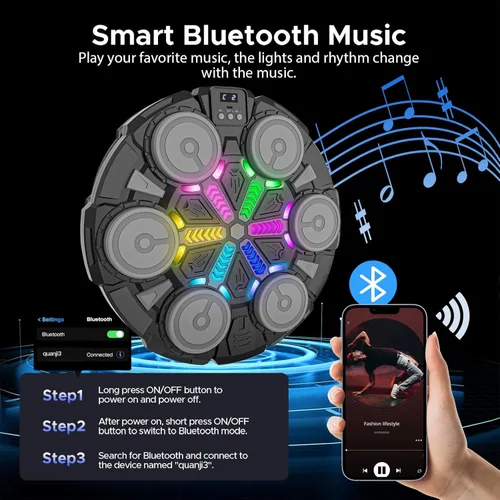 Vista 2 de Music Punching Machine for Kids Adults,Bluetooth Wall Mounted Boxing Trainer with Gloves,Rhythm Lights,2 Player Battle Mode,Reaction Training