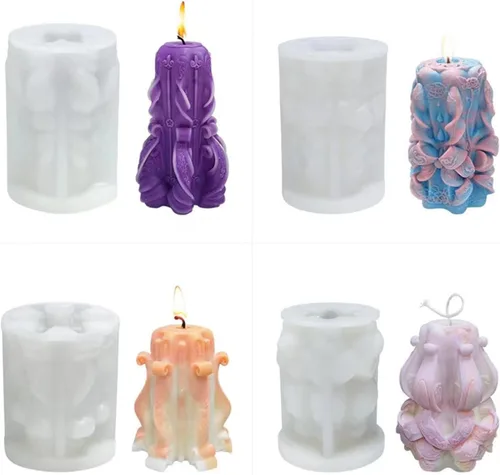 Vista 5 de Molde de vela cilíndrica 3D, molde de silicona para hacer velas, velas de pilar, molde de resina epoxi, moldes de fundición de resina epoxi, velas