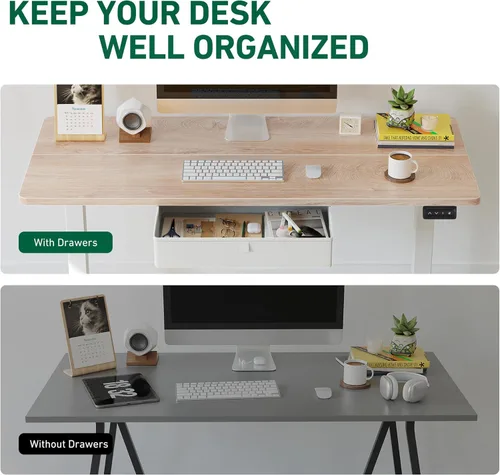 Vista 9 de FEZIBO 55 x 24 Inches Standing Desk with Drawer, Adjustable Height Electric Stand up Desk with Storage, Sit Stand Home Office Desk, Ergonomic